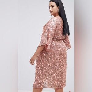 ASOS Curve Sequin Midi Dress in Rose Gold